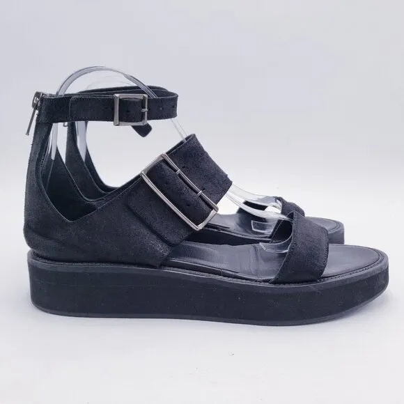 Helmut Lang 3 Strap Leather Platform Sandal Black Women's Size EU 38 US 8