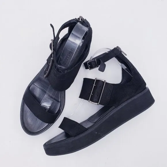 Helmut Lang 3 Strap Leather Platform Sandal Black Women's Size EU 38 US 8