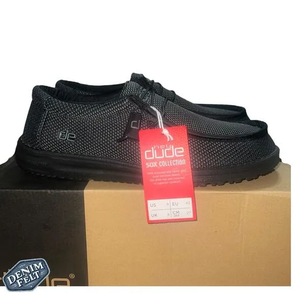Hey Dude Men's Black Wally Sox Casual Slip On Casual Shoes | NEW/NIB!!