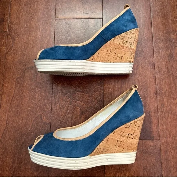 Hogan Women’s Cerulean Blue Suede Wedge Platform Shoes, Size 8