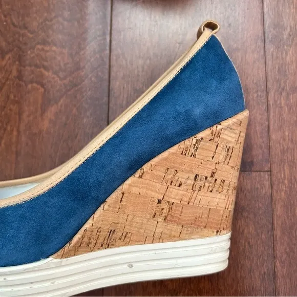Hogan Women’s Cerulean Blue Suede Wedge Platform Shoes, Size 8
