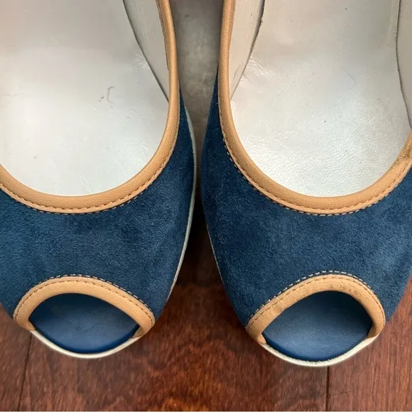 Hogan Women’s Cerulean Blue Suede Wedge Platform Shoes, Size 8