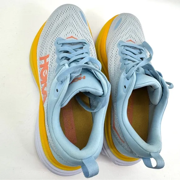 HOKA Bondi 8 Size 7.5 Summer Song Running Shoes Blue Yellow Orange
