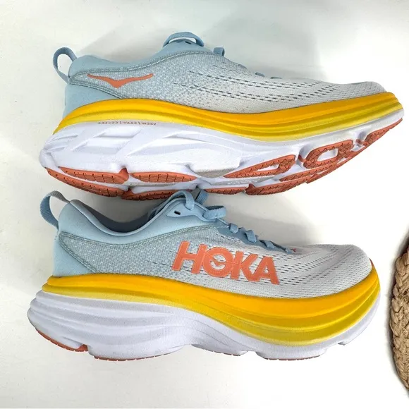HOKA Bondi 8 Size 7.5 Summer Song Running Shoes Blue Yellow Orange