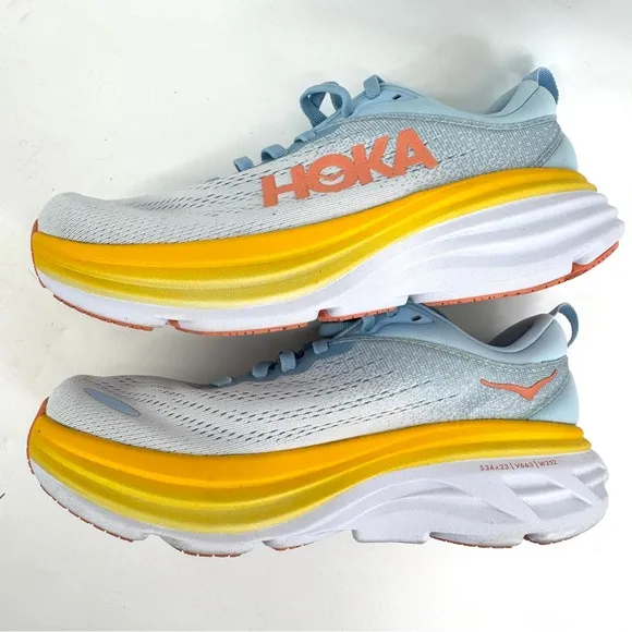 HOKA Bondi 8 Size 7.5 Summer Song Running Shoes Blue Yellow Orange