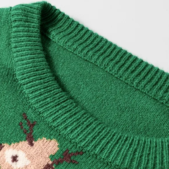 Holiday Reindeer Knit Shirt Round Neck Long Sleeve Pullover Christmas Sweater