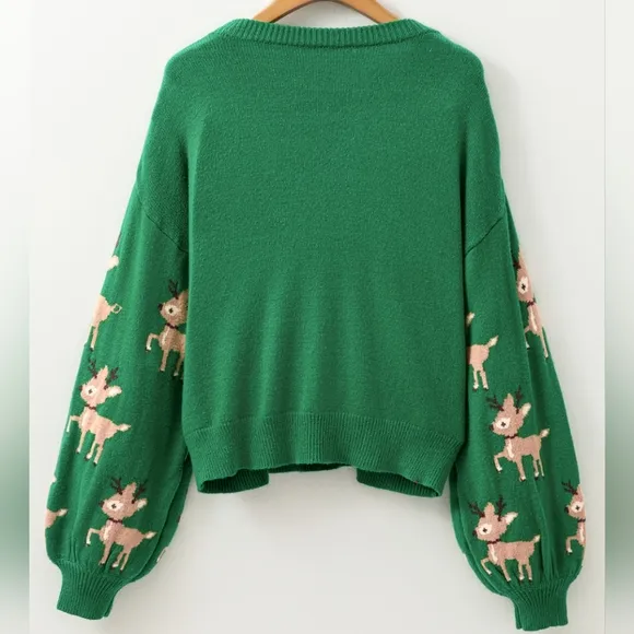 Holiday Reindeer Knit Shirt Round Neck Long Sleeve Pullover Christmas Sweater
