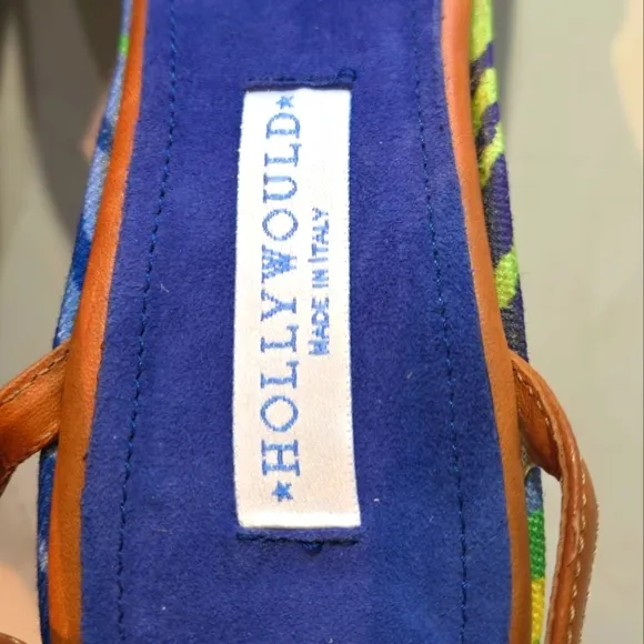 Hollywould Italian Wedge Heels 38 7.5 Rainbow Colorful Strappy Shoes Pride NEW