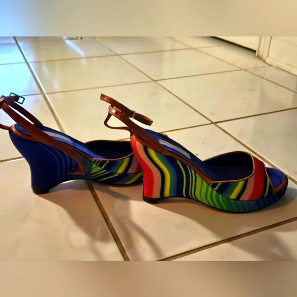 Hollywould Italian Wedge Heels 38 7.5 Rainbow Colorful Strappy Shoes Pride NEW