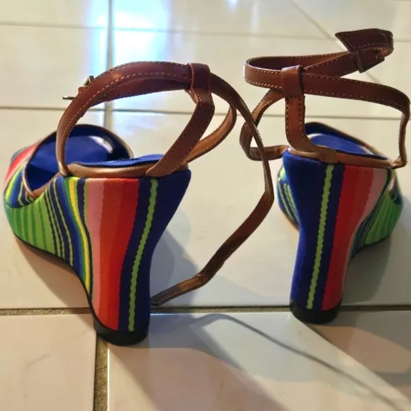 Hollywould Italian Wedge Heels 38 7.5 Rainbow Colorful Strappy Shoes Pride NEW