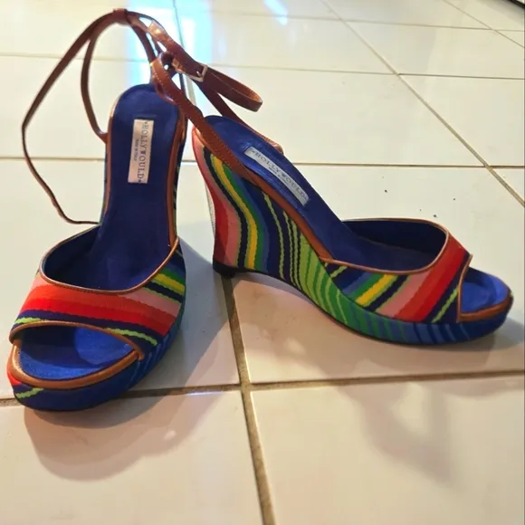 Hollywould Italian Wedge Heels 38 7.5 Rainbow Colorful Strappy Shoes Pride NEW
