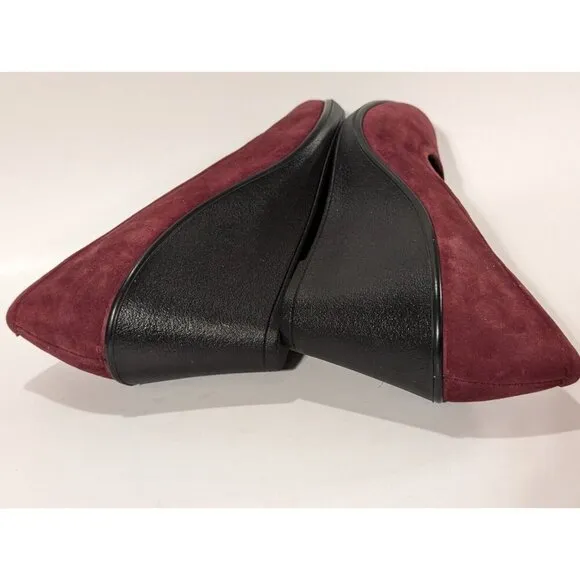 Hotter Wedge Shoes Suede Heels Women's Slip On Maroon Sz 6.5