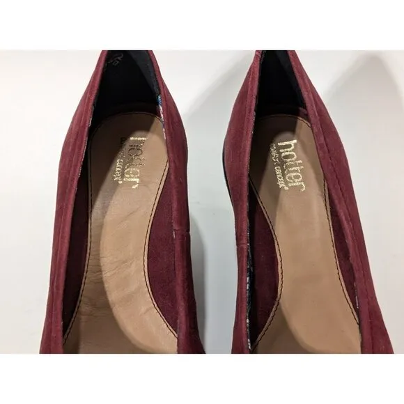 Hotter Wedge Shoes Suede Heels Women's Slip On Maroon Sz 6.5