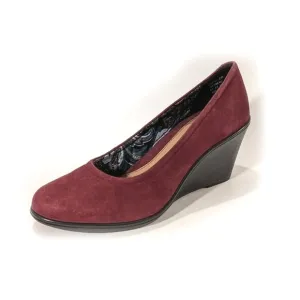 Hotter Wedge Shoes Suede Heels Women's Slip On Maroon Sz 6.5