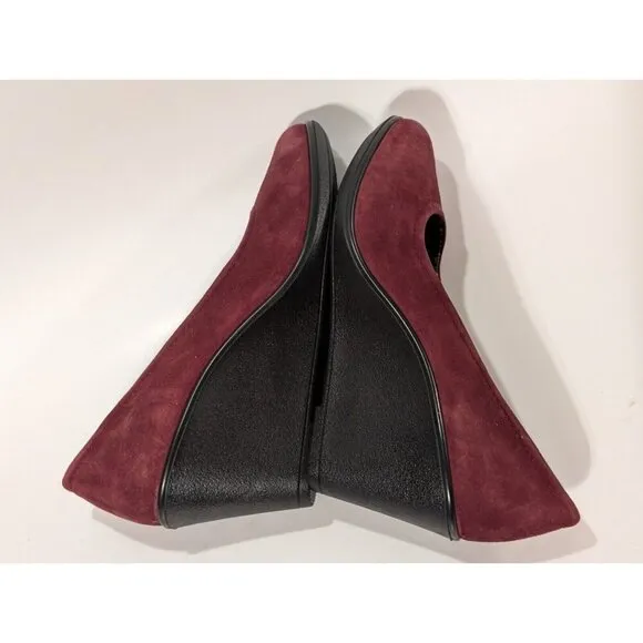 Hotter Wedge Shoes Suede Heels Women's Slip On Maroon Sz 6.5
