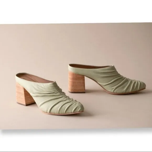 huma blanco laureana leather ruched heeled mules