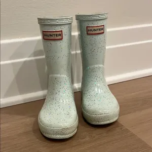 Hunter Kids Glitter Rain Boots - Light Green - US Size 8, UK Size 7