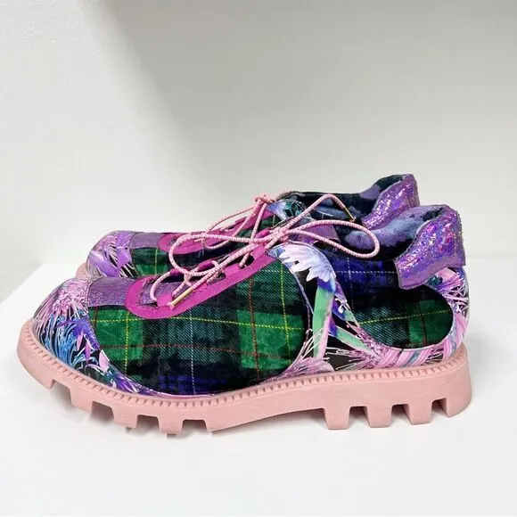 Irregular Choice Plaid Iridescent Shoes 43 12 Pink Purple Chunky Chips
