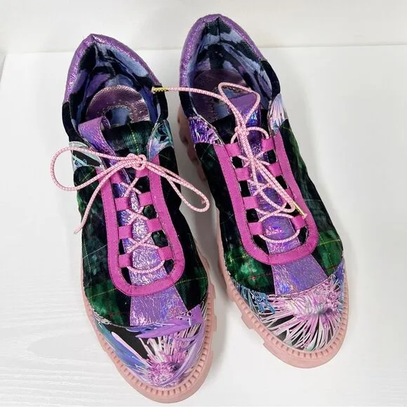 Irregular Choice Plaid Iridescent Shoes 43 12 Pink Purple Chunky Chips