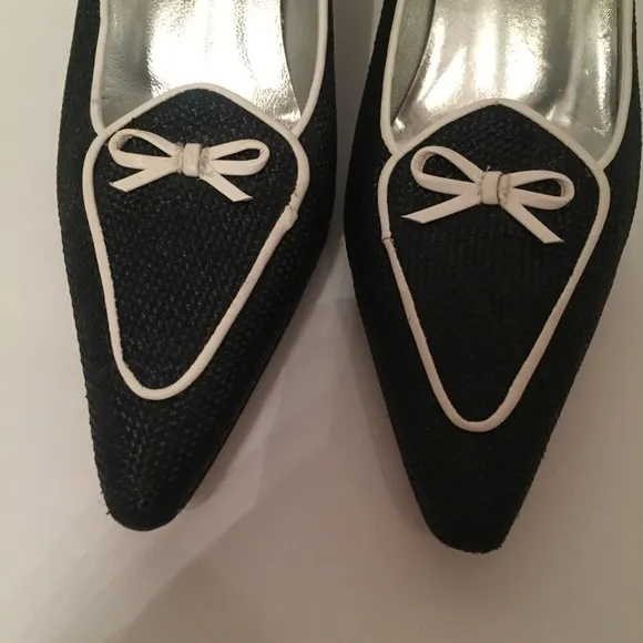 ISAAC MIZRAHI SHOES HEELS BLACK WHITE POINTED TOE ITALY Size 8