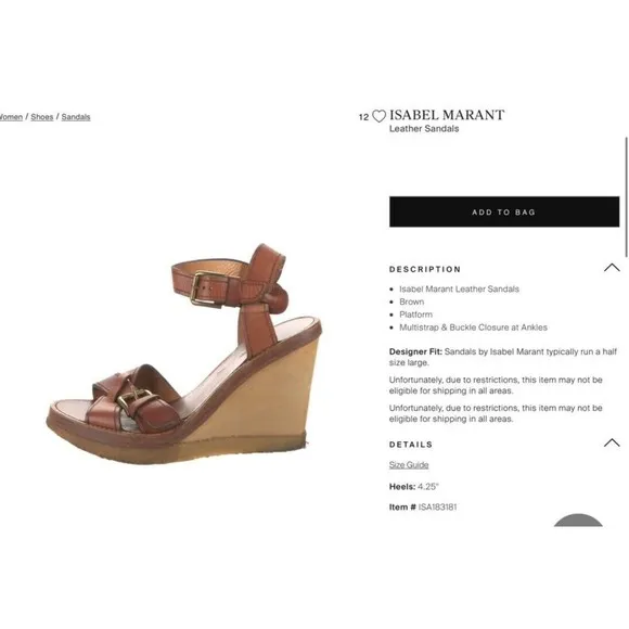 Isabel Marant 7 Hardy Brown Leather Wedge Heel Ankle Strap Buckle $695
