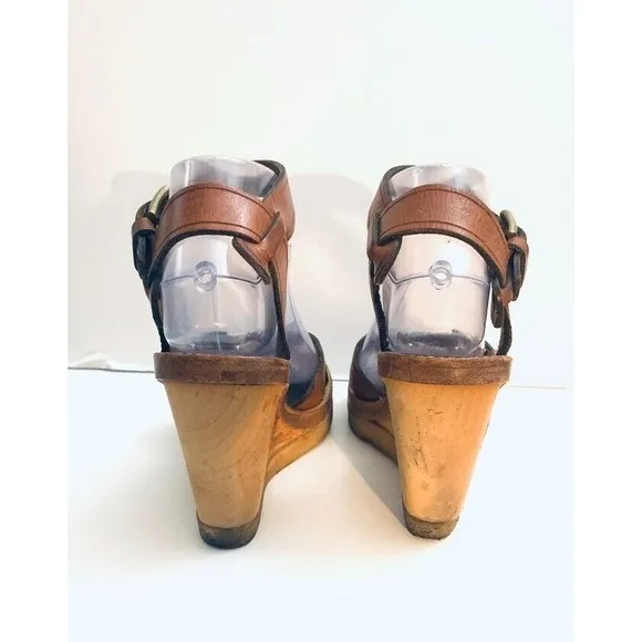 Isabel Marant 7 Hardy Brown Leather Wedge Heel Ankle Strap Buckle $695