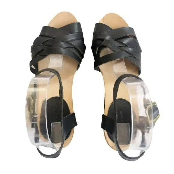 Isabel Marant Black Bianaca Leather Wooden Wedge Floral Print Sandals Eu 37