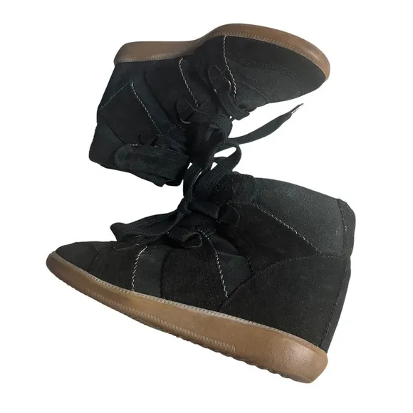 ISABEL MARANT Faded Black Suede Sneakers High Top Hidden Wedge Size 38 US 7