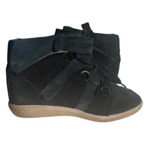 ISABEL MARANT Faded Black Suede Sneakers High Top Hidden Wedge Size 38 US 7