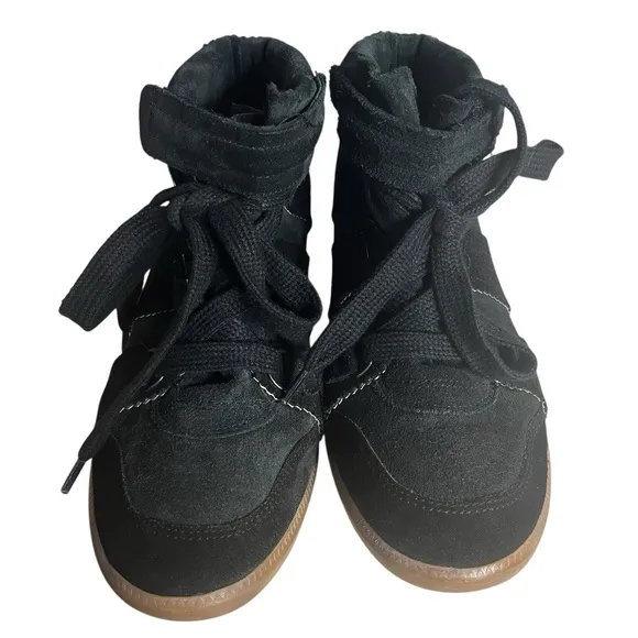 ISABEL MARANT Faded Black Suede Sneakers High Top Hidden Wedge Size 38 US 7