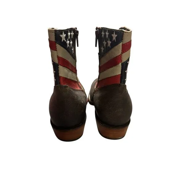 J B DillonWomen Size 10B Brown Flag Stars Stripes Boots