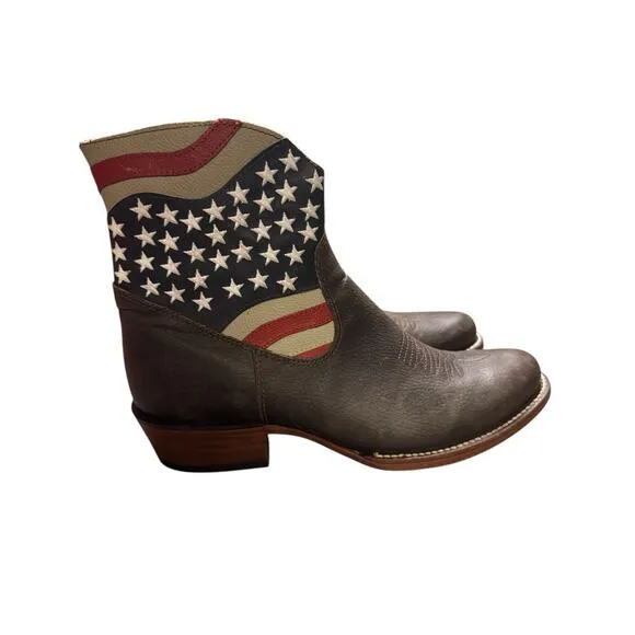 J B DillonWomen Size 10B Brown Flag Stars Stripes Boots