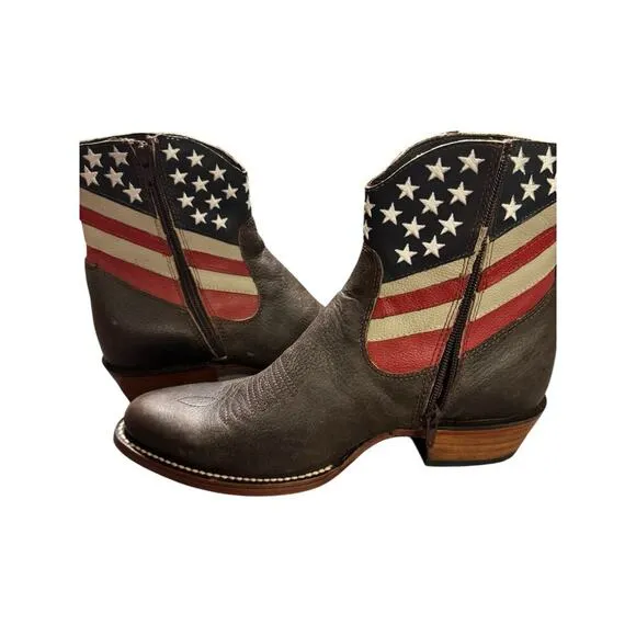 J B DillonWomen Size 10B Brown Flag Stars Stripes Boots