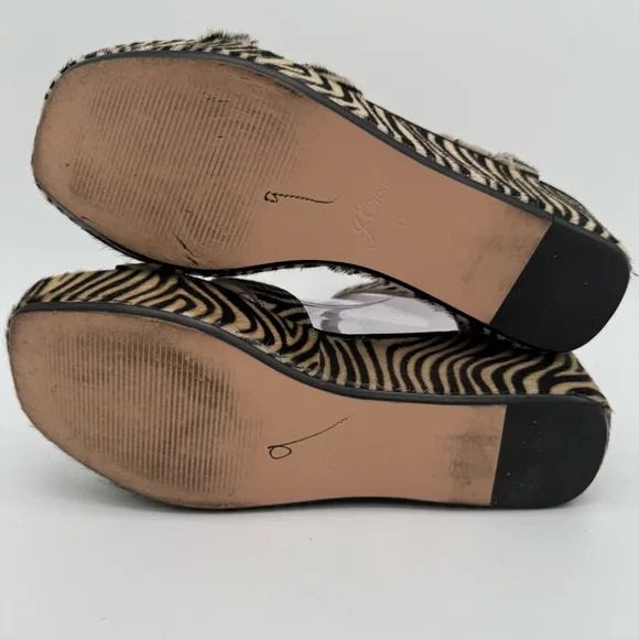 J. Crew Fur Zebra Stripe Black Tan Platform Sandals Size 8