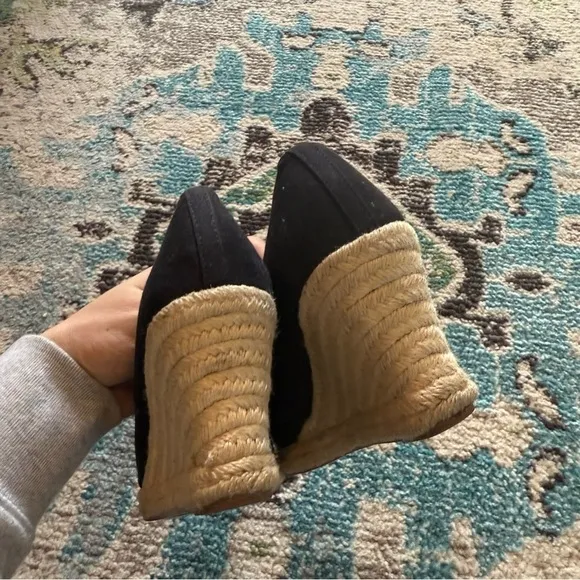 J. Crew Preppy Black Wedge Espadrille Shoes