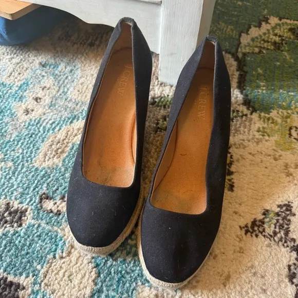 J. Crew Preppy Black Wedge Espadrille Shoes