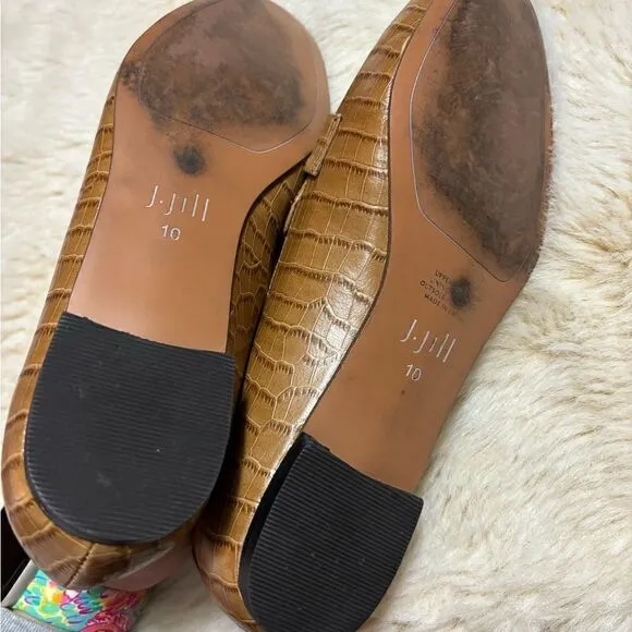 J Jill Brown Embossed Leather Loafers size 10