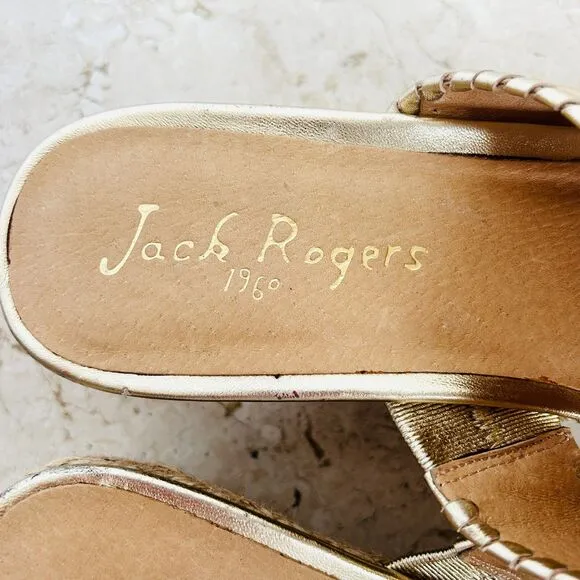 Jack Rogers Sandals 9.5 Marbella Gold Metallic Leather Handmade Wedge Shoes