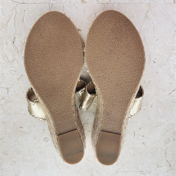 Jack Rogers Sandals 9.5 Marbella Gold Metallic Leather Handmade Wedge Shoes