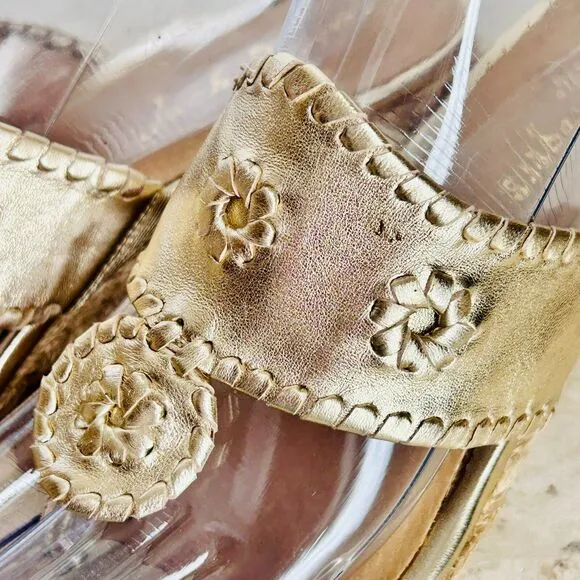 Jack Rogers Sandals 9.5 Marbella Gold Metallic Leather Handmade Wedge Shoes