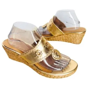 Jack Rogers Sandals 9.5 Marbella Gold Metallic Leather Handmade Wedge Shoes