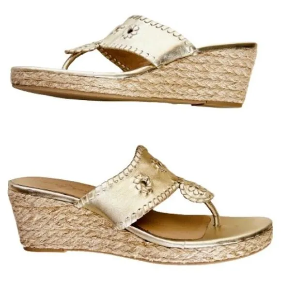 Jack Rogers Sandals 9.5 Marbella Gold Metallic Leather Handmade Wedge Shoes