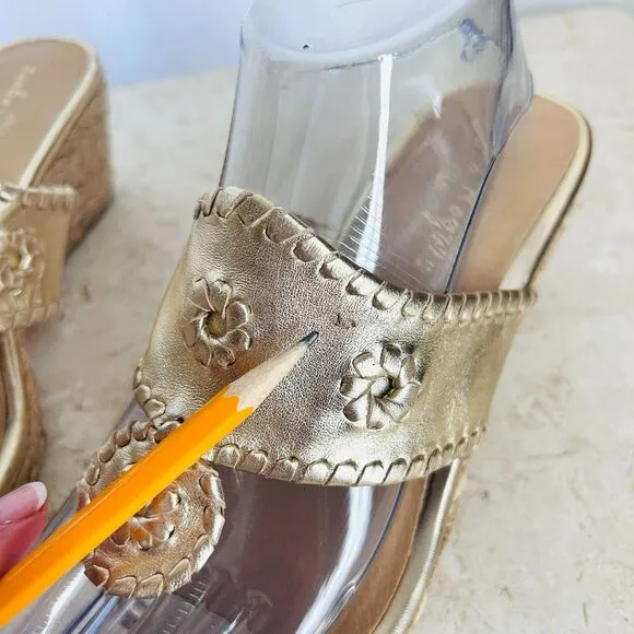 Jack Rogers Sandals 9.5 Marbella Gold Metallic Leather Handmade Wedge Shoes