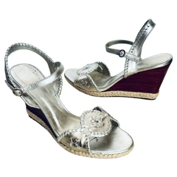 Jack Rogers Sandals 9.5 Marbella Gold Metallic Leather Handmade Wedge Shoes