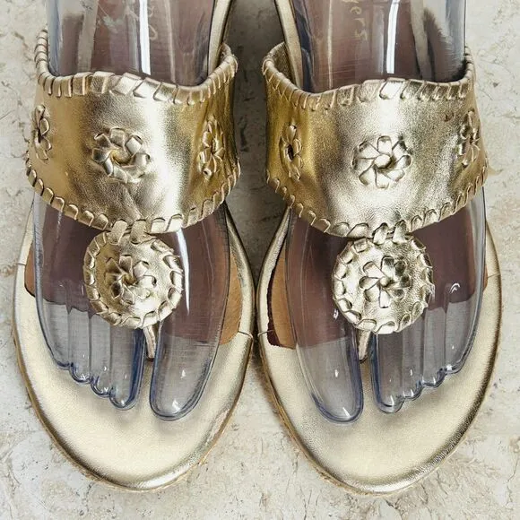 Jack Rogers Sandals 9.5 Marbella Gold Metallic Leather Handmade Wedge Shoes