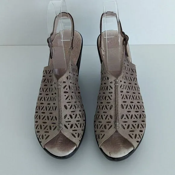 Jambu Tan Leather Platform Wedge Peep Toe Sandals Women's 6.5