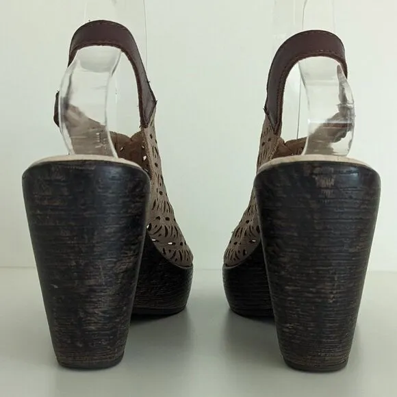 Jambu Tan Leather Platform Wedge Peep Toe Sandals Women's 6.5