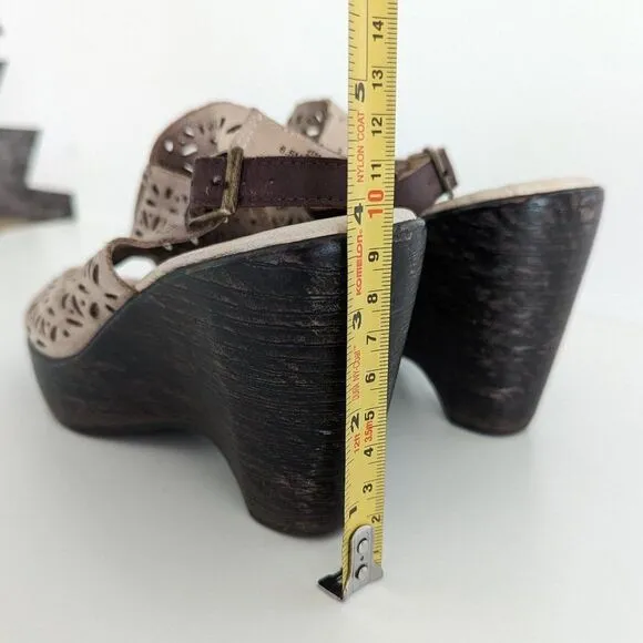 Jambu Tan Leather Platform Wedge Peep Toe Sandals Women's 6.5