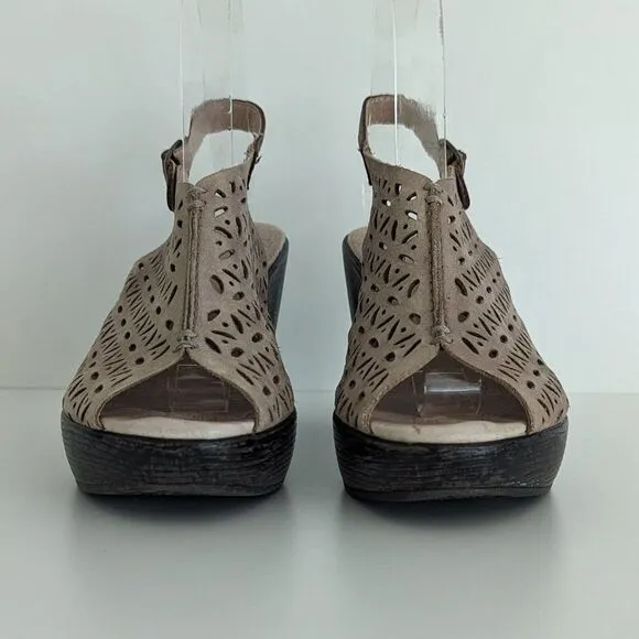 Jambu Tan Leather Platform Wedge Peep Toe Sandals Women's 6.5
