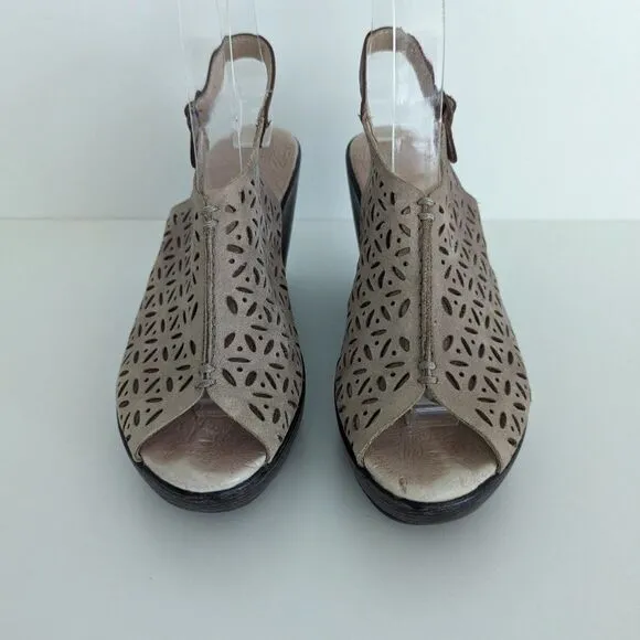 Jambu Tan Leather Platform Wedge Peep Toe Sandals Women's 6.5